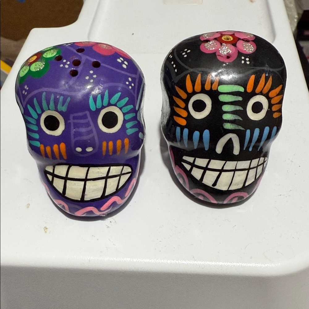 Colorful Skull Figurines - Salt and Pepper Shakers